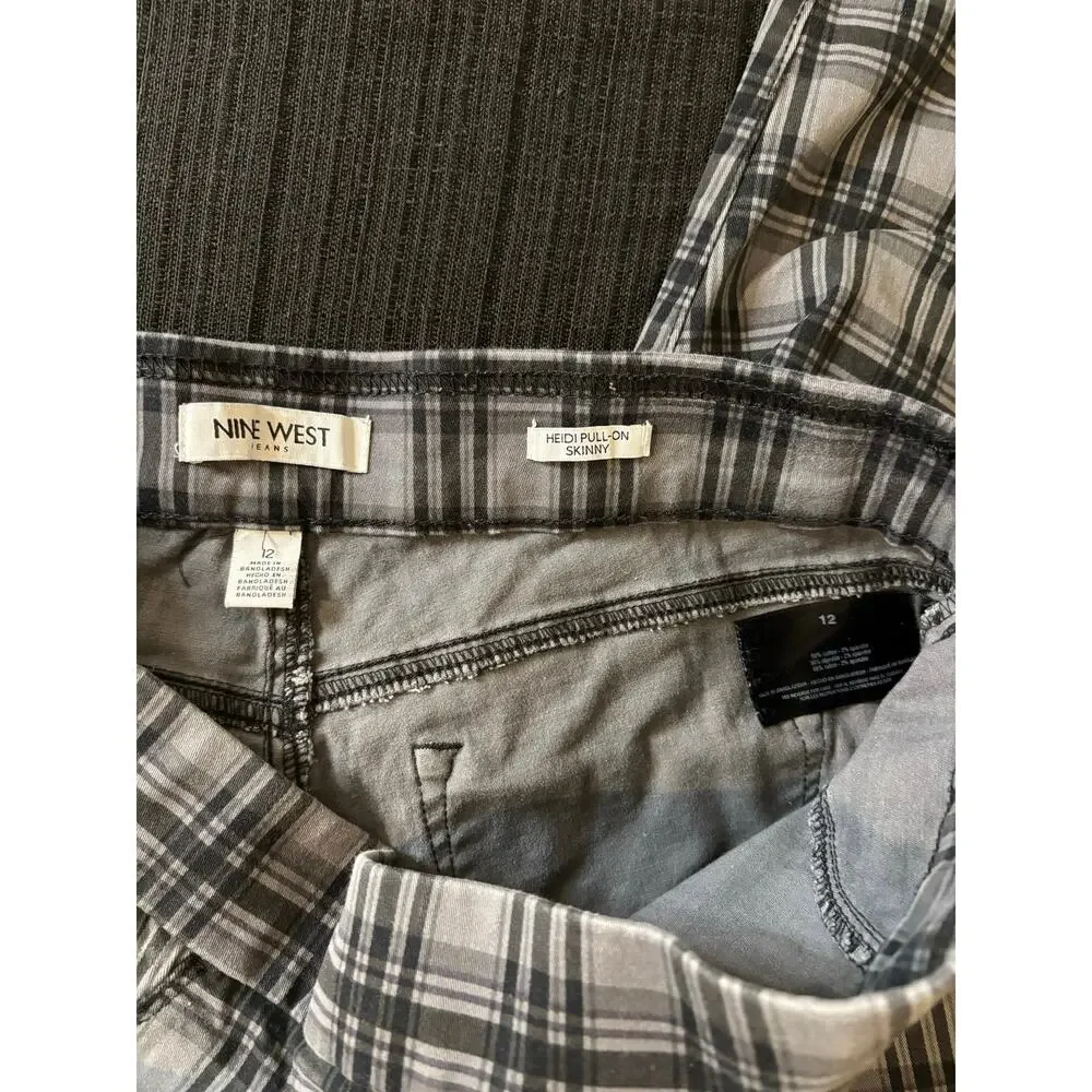 NINE WEST Wm Sz 12 Glasgow Plaid Heidi Pull-On Pants Charcoal Gray & Black - Picture 4 of 8